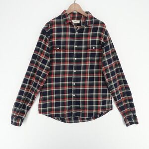 Creep‎ Flannel Shirt Mens XL Navy Blue Plaid Long Sleeve Button Up Hiroshi Awai